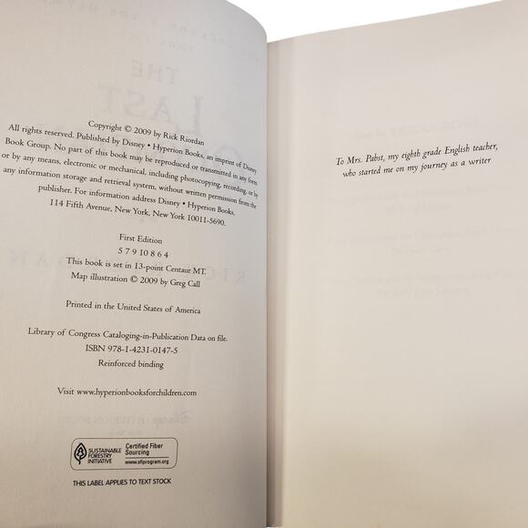 Percy Jackson The Last Olympian Rick Riordan 1st Edition Hardcover Book Used - Picture 5 of 6